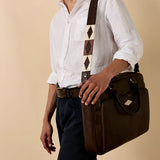 Mensajero briefcase - brown leather with cream stitching