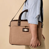 Mensajero briefcase - brown leather and sand canvas