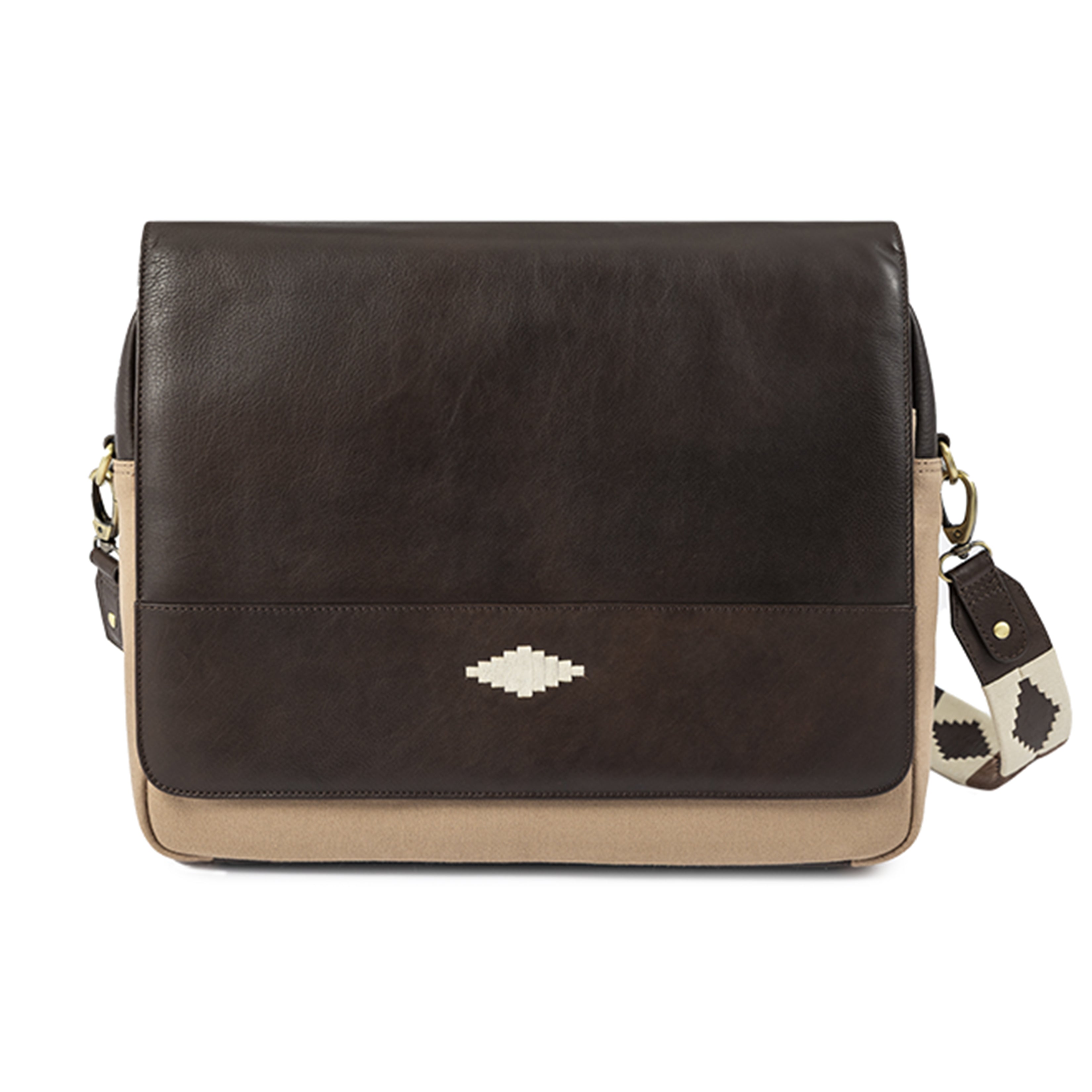 Entregar Messenger Bag - Brown Leather and Sand Canvas