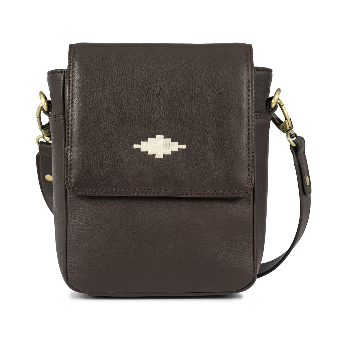 Bandolera crossbody bag - brown leather with cream stitching