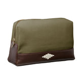 Afeite Kulturtasche – Braunes Leder und waldgrünes Canvas