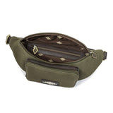 Rinonera Crossbody Bag- Brown Leather and Forest Canvas