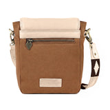 Bandolera crossbody bag - stone leather and ochre canvas