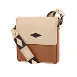 Bandolera crossbody bag - stone leather and ochre canvas