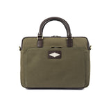 Mensajero Briefcase - Brown Leather and Forest Canvas