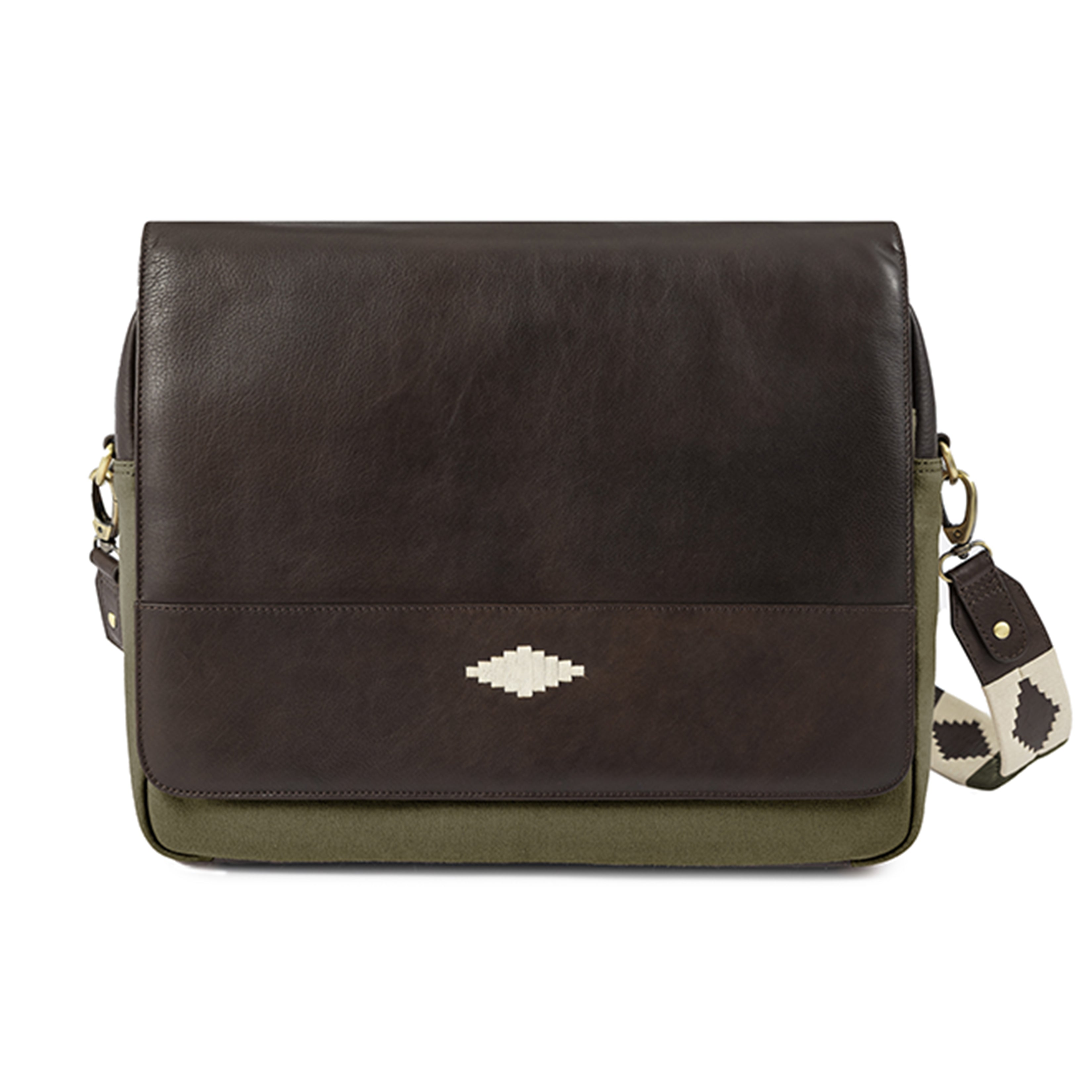 Entregar  Messenger Bag - Brown Leather and Forest Canvas