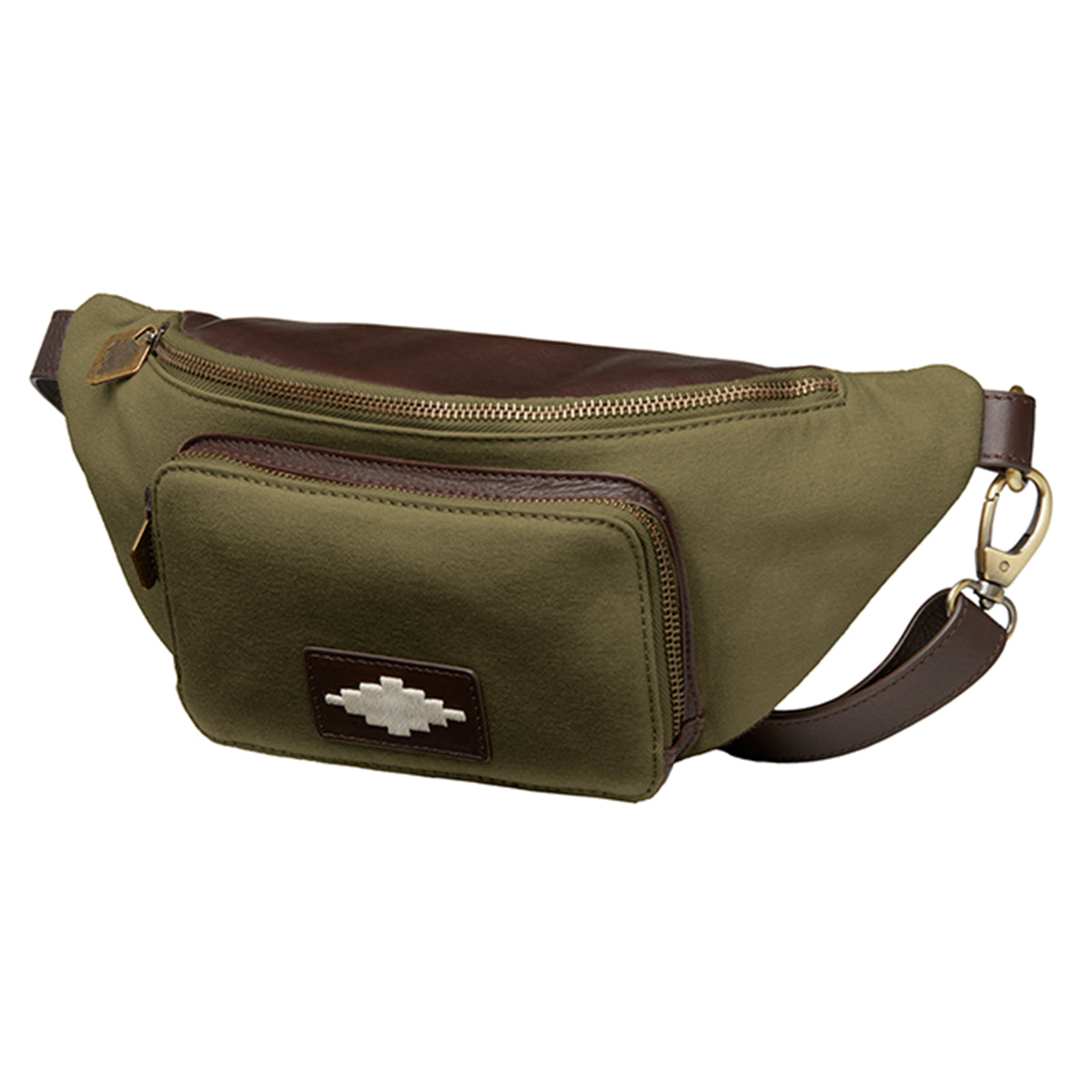 Rinonera crossbody bag - brown leather and forest canvas
