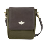 Bandolera Crossbody Bag - Brown Leather and Forest Canvas