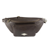 Rinonera Crossbody Bag - Brown Leather with Cream Stitching