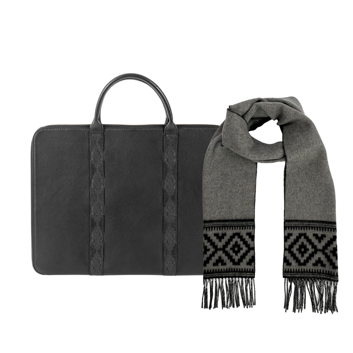 Empresario Briefcase with Complimentary Azteca Scarf - Black Leather