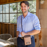 Estuche Sling Bag - Brown Leather and Navy Canvas