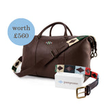 Valgfritt pampeano-skinnbelte og stor reiseveske i skinn – gavepakke