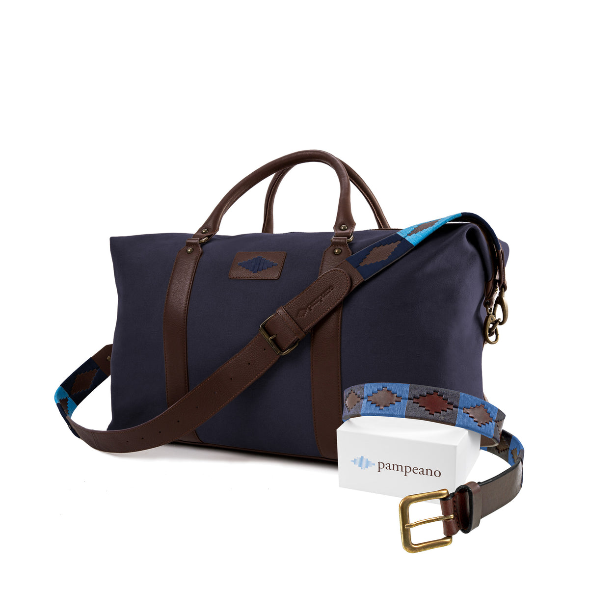 any leather belt any large canvas travel bag
