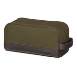 Hombre Washbag - Brown Leather and Forest Canvas with Dark Green Stitching