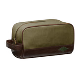 Hombre Washbag - Brown Leather and Forest Canvas with Dark Green Stitching