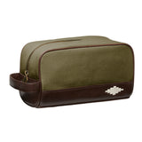 Hombre Washbag - Brown Leather and Forest Canvas with Cream Stitching