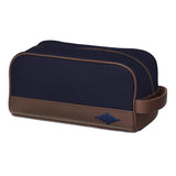 Hombre Washbag - Brown Leather and Navy Canvas with Navy Stitching