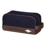 Hombre Washbag - Brown Leather and Navy Canvas with Cream Stitching