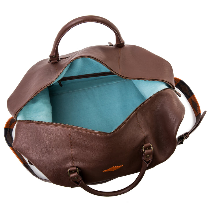 Caballero Large Travel Bag - Brown Leather and Navy Canvas