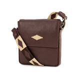 Bandolera Crossbody Bag - Brown Leather with Cream Stitching