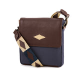 Bandolera Crossbody Bag - Brown Leather and Navy Canvas