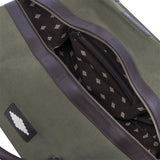 Caballero large travel bag - brown leather and forest canvas with dark green stitching