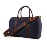 Varon Small Travel Bag - Brown Leather and Navy Canvas