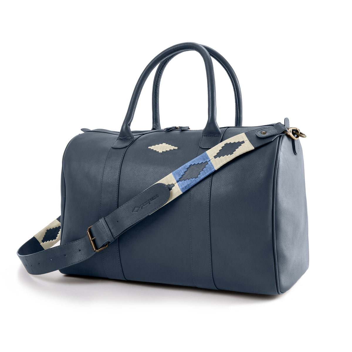 Varon small travel bag - navy leather with cream stitching