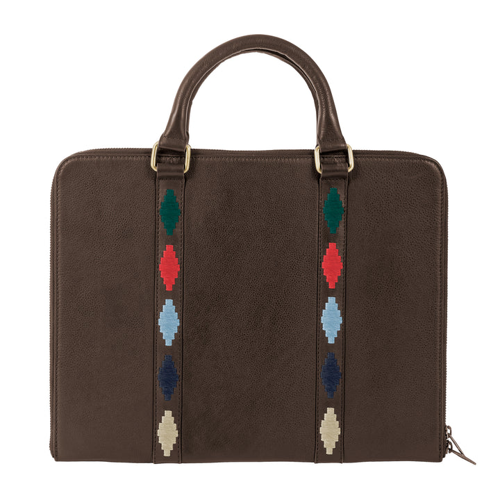 Clara Briefcase with Complimentary Azteca Scarf - Brown Leather
