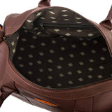 Varon small travel bag - brown leather with blue stitching
