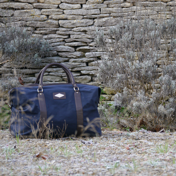 'Caballero' Large Travel Bag - Brown Leather and Navy Canvas - pampeano UK