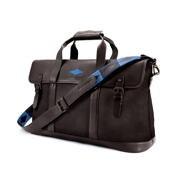 Escapada Holdall Travel Bag - Brown Leather with Blue Stitching