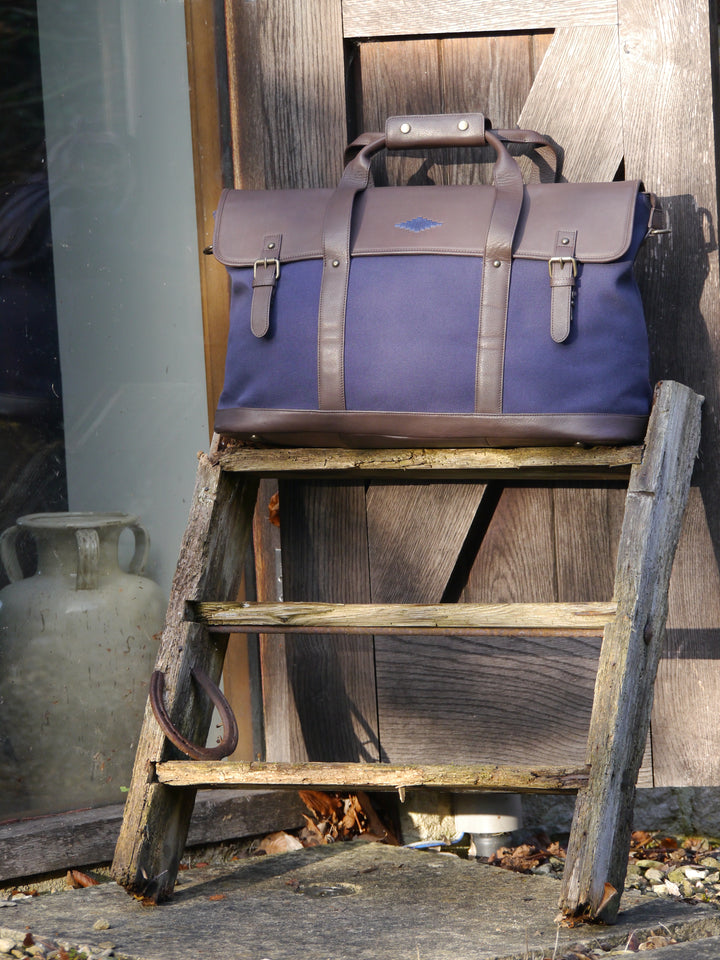 Escapada Holdall Travel Bag - Brown Leather and Navy Canvas