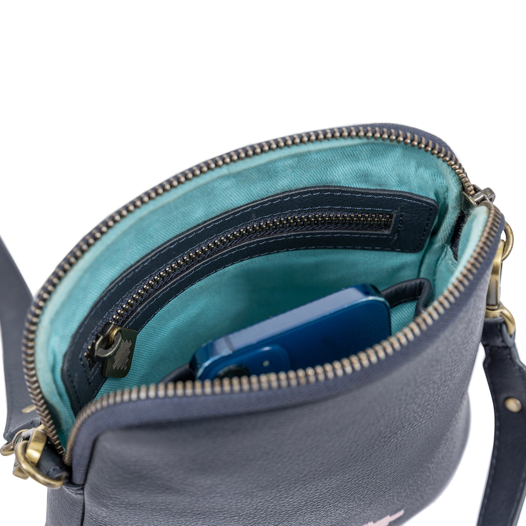 'Belleza' Crossbody Bag - Navy Leather - pampeano UK