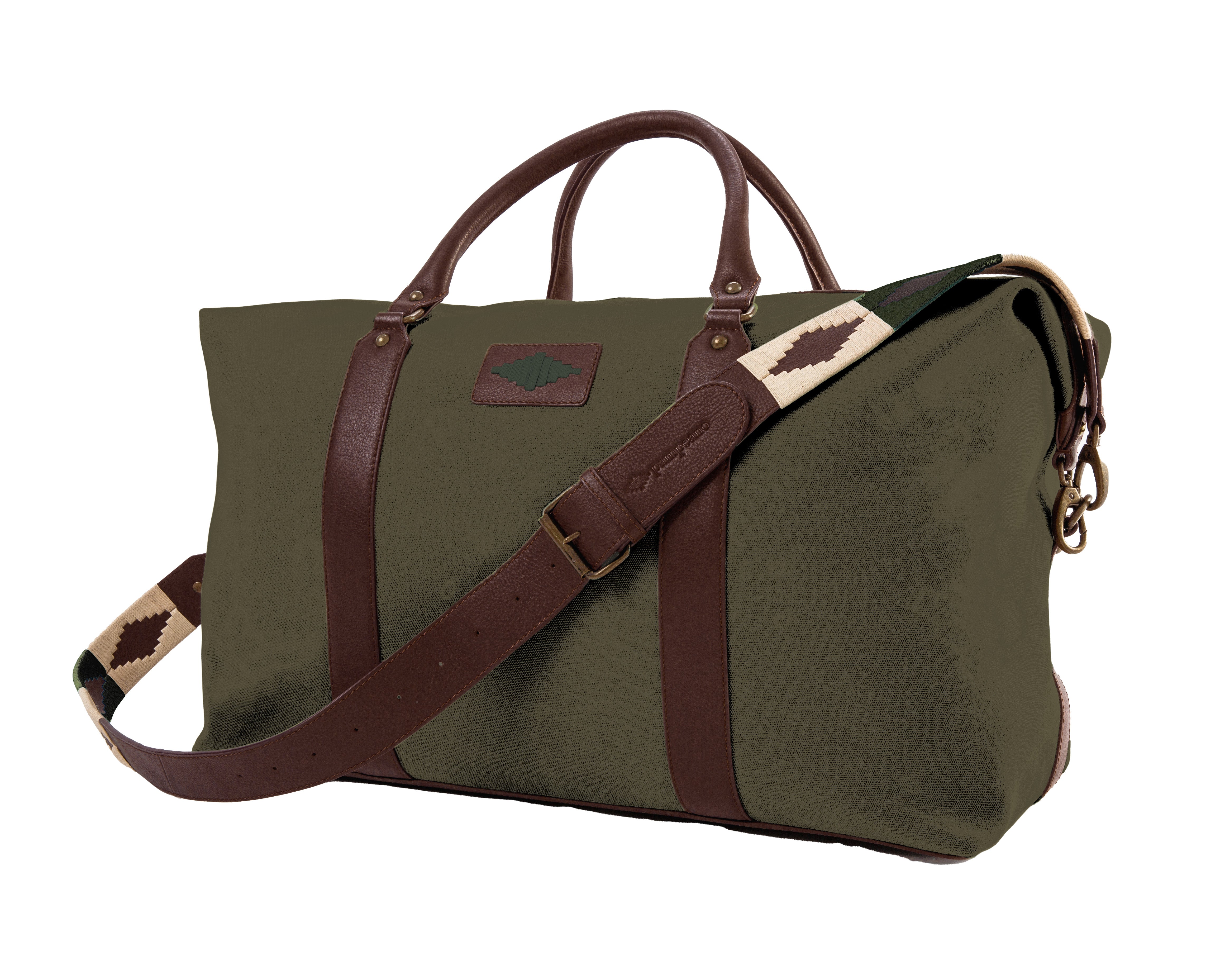 Caballero Large Travel Bag - Brown Leather and Forest Canvas