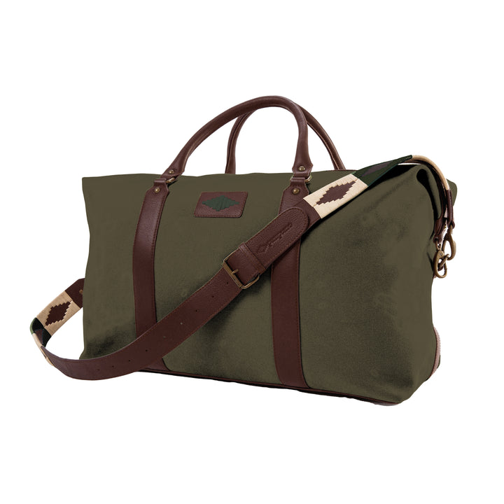 Caballero Large Travel Bag - Brown Leather and Forest Canvas
