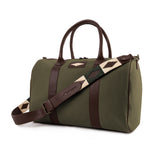 Varon Small Travel Bag - Brown Leather and Forest Canvas