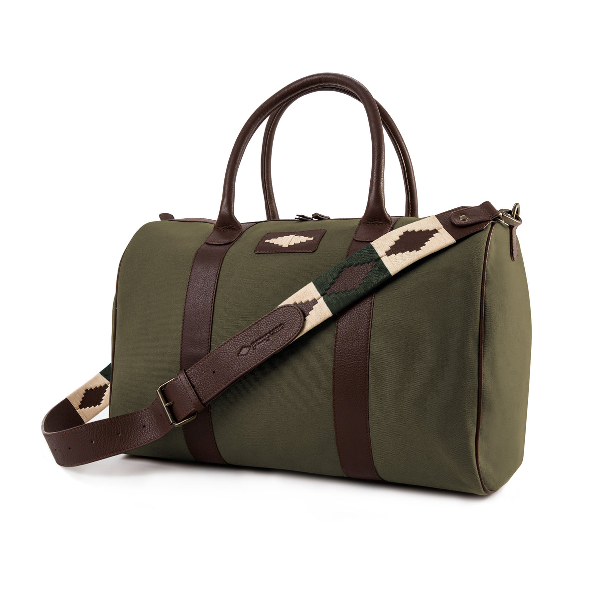 Varon small travel bag leather forest canvas cream stitching
