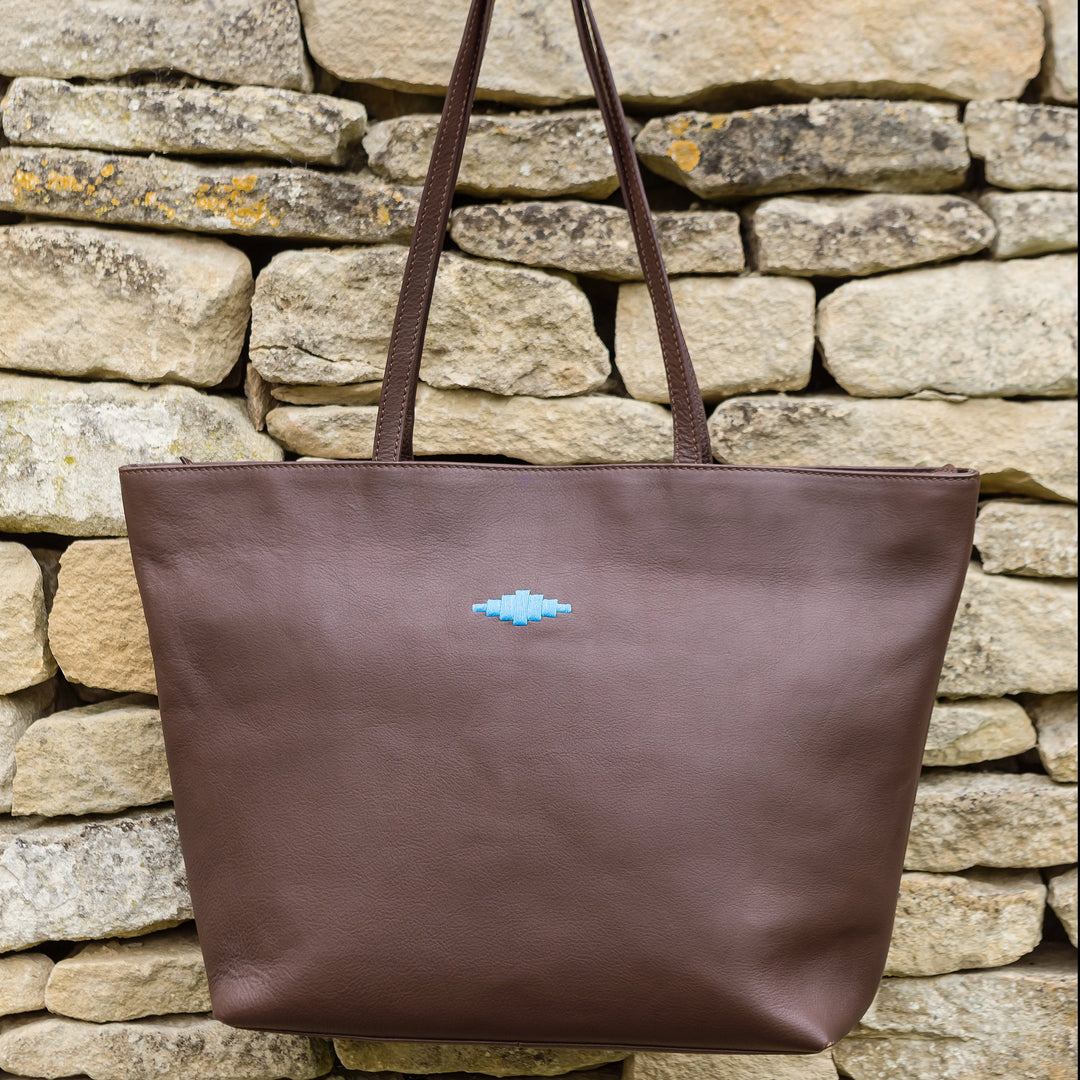 'Trapecio' Tote Bag - Brown Leather - pampeano UK