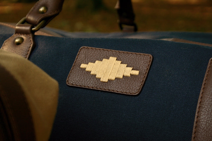 Varon Small Travel Bag - Brown Leather and Forest Canvas