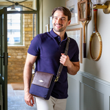 Bandolera Crossbody Bag - Brown Leather and Navy Canvas
