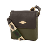 Bandolera Crossbody Bag - Brown Leather and Forest Canvas