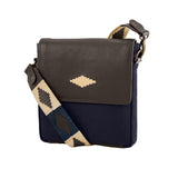 Bandolera Crossbody Bag - Brown Leather and Navy Canvas