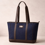 Bolso Tote Bag - Brown Leather with Navy Canvas