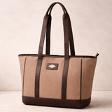 Bolso Tote Bag - Brown Leather with Sand Canvas