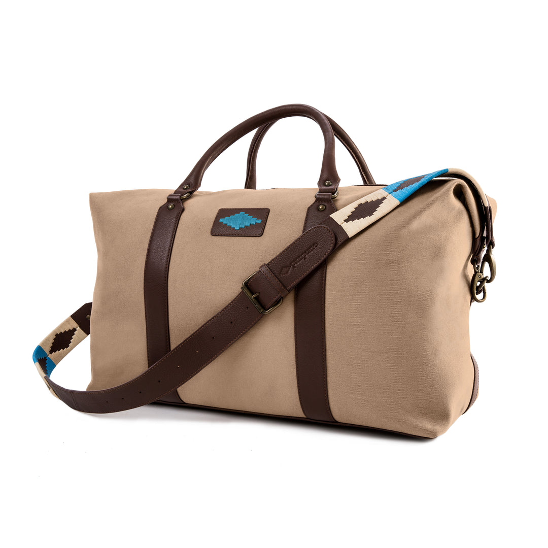 Caballero Large Travel Bag - Brown Leather and Sand Canvas