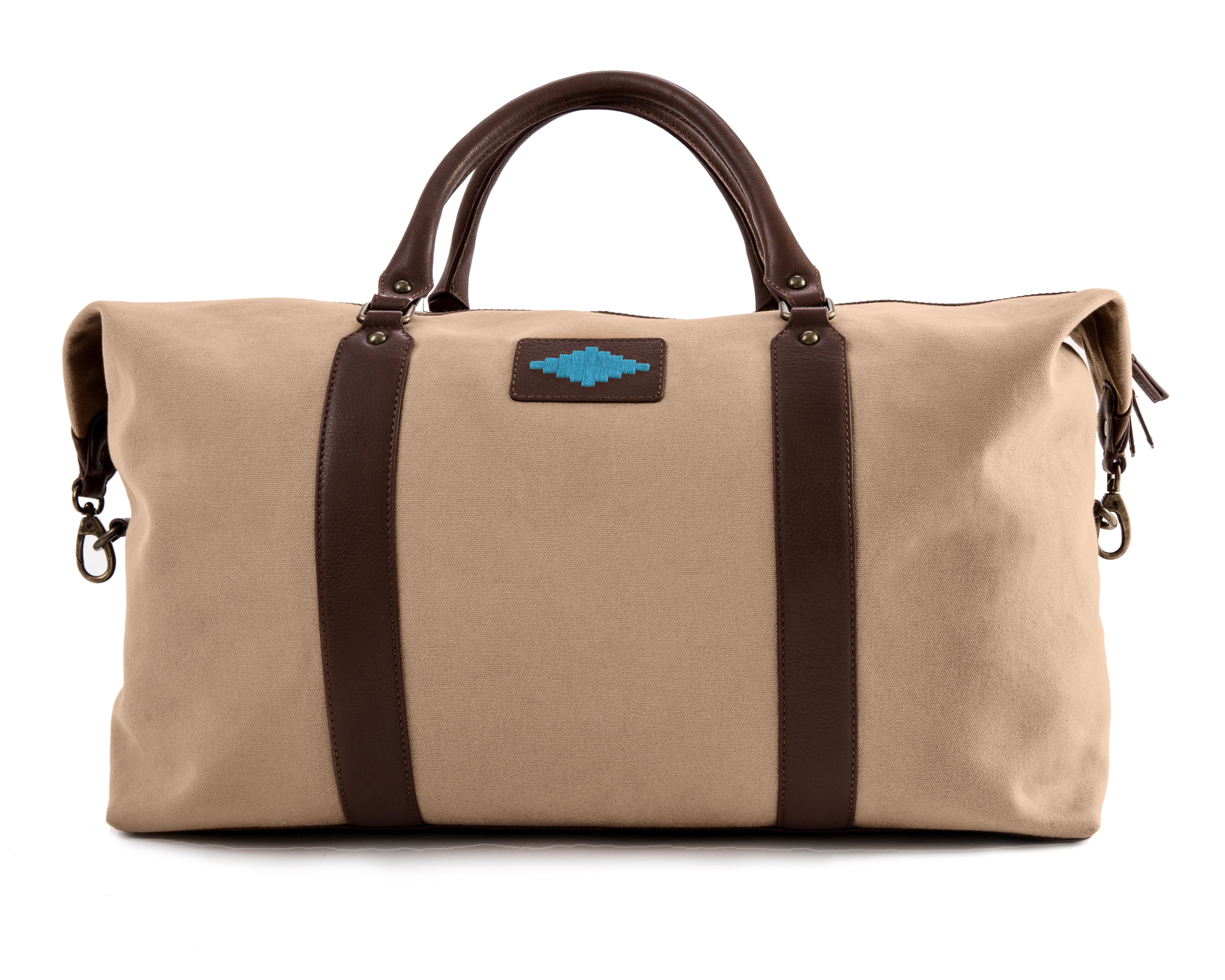 Caballero Large Travel Bag - Brown Leather and Sand Canvas
