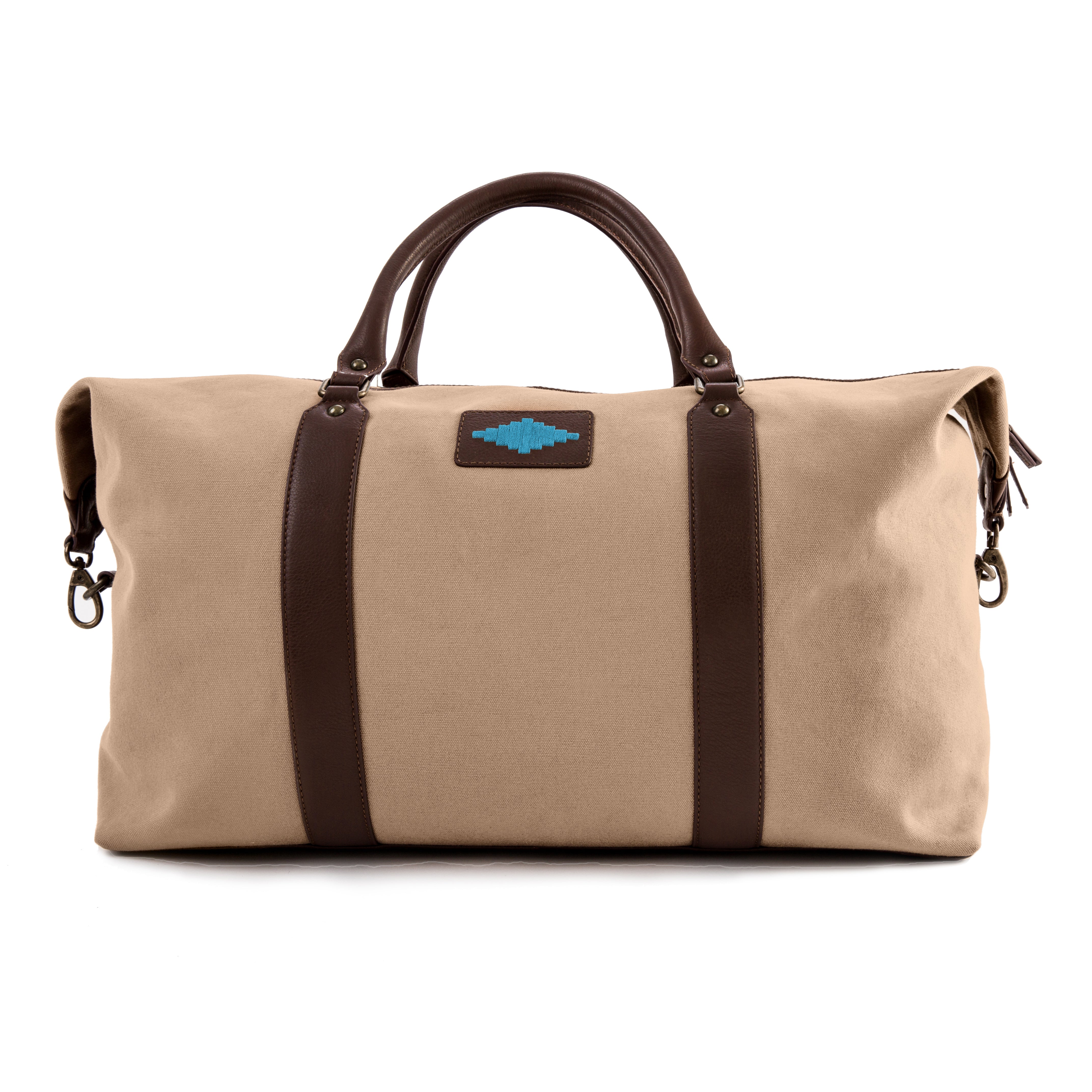 Caballero Large Travel Bag - Brown Leather and Sand Canvas