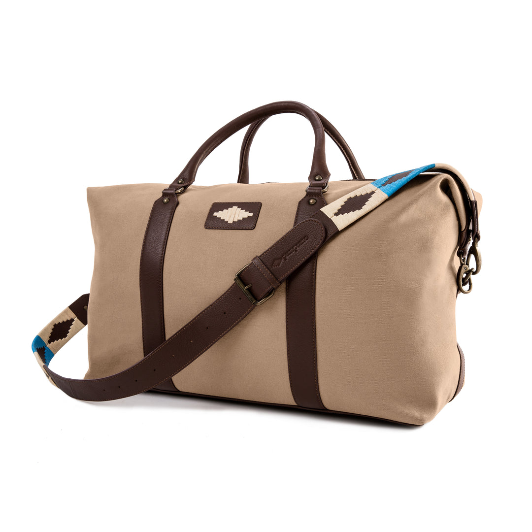 Caballero Large Travel Bag - Brown Leather and Sand Canvas