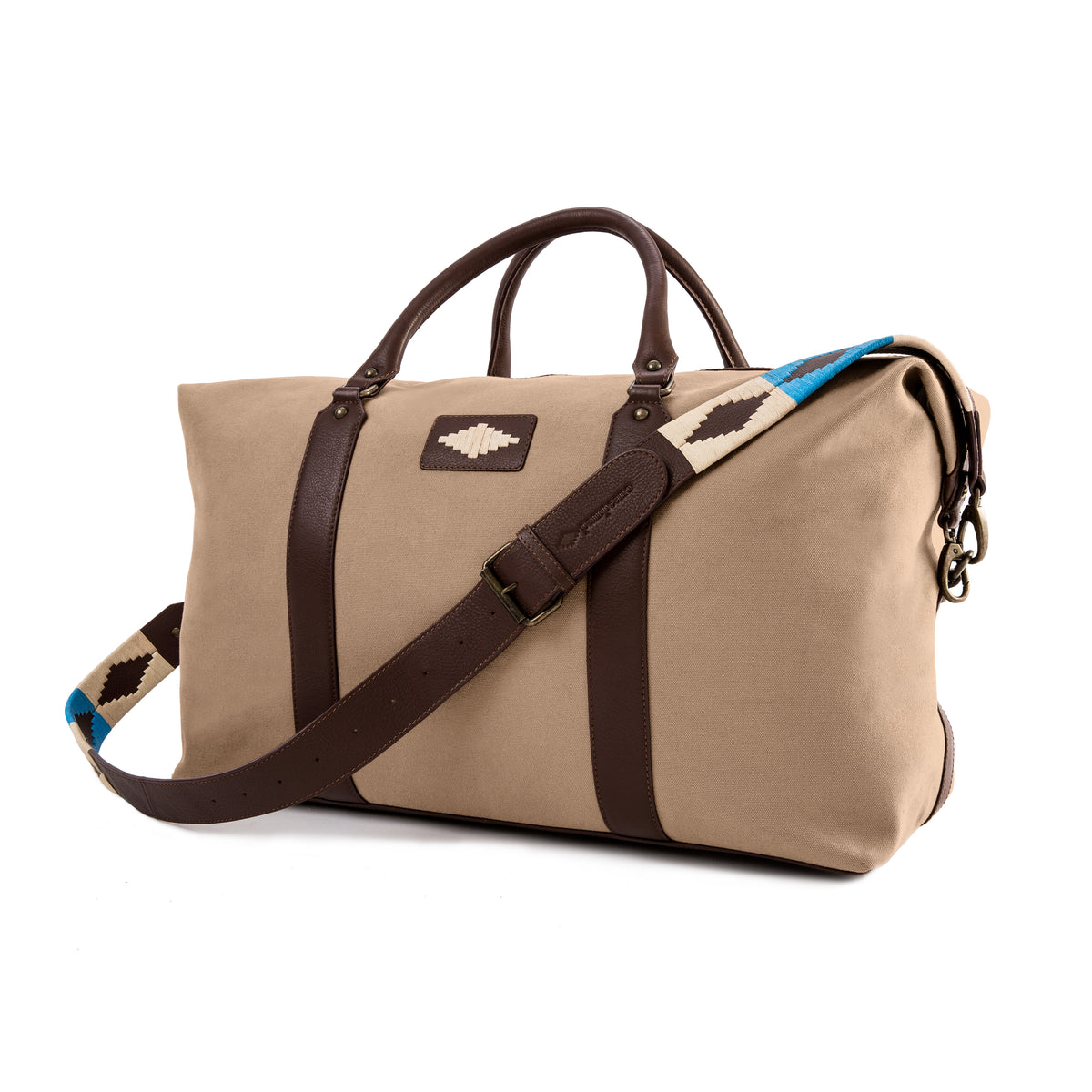 Caballero large travel bag leather sand canvas cream stitching